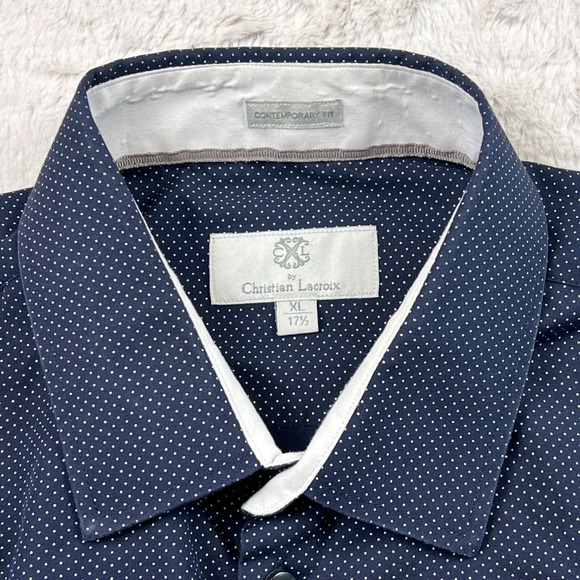Christian Lacroix Dress Shirt Men's XL Navy White Polka Dot Contemporary Fit - Picture 5 of 10